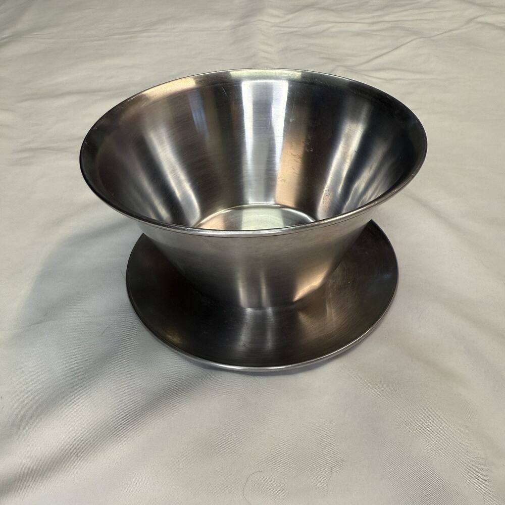 Stainless Steel Leonard Gravy Sauce Bowl with Attached Saucer Plate Leonard